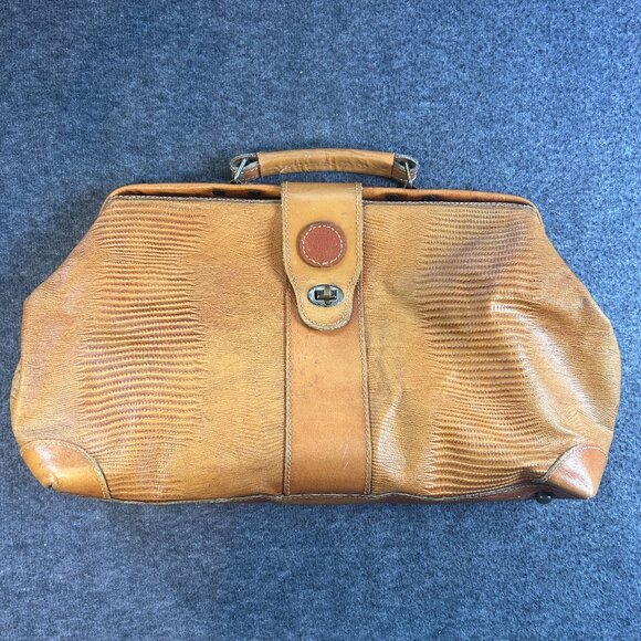 Vintage ROBERTO ROMA Italy Purse Brown Reptile Leather Satchel Weekender - Picture 1 of 16